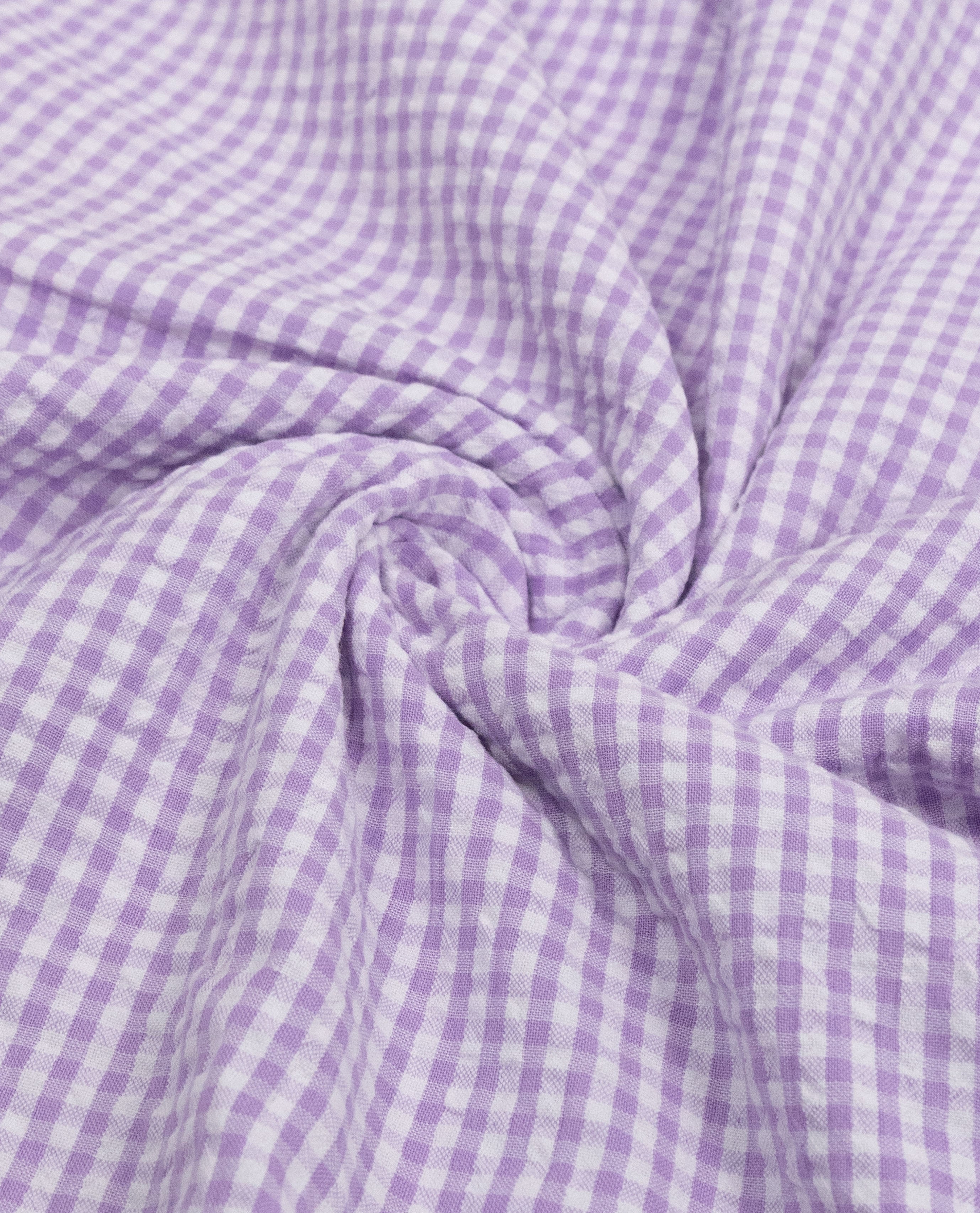 Lilac White Gingham SeerSucker Rida With Smart Lace & Floral Hand Painting-4300/-