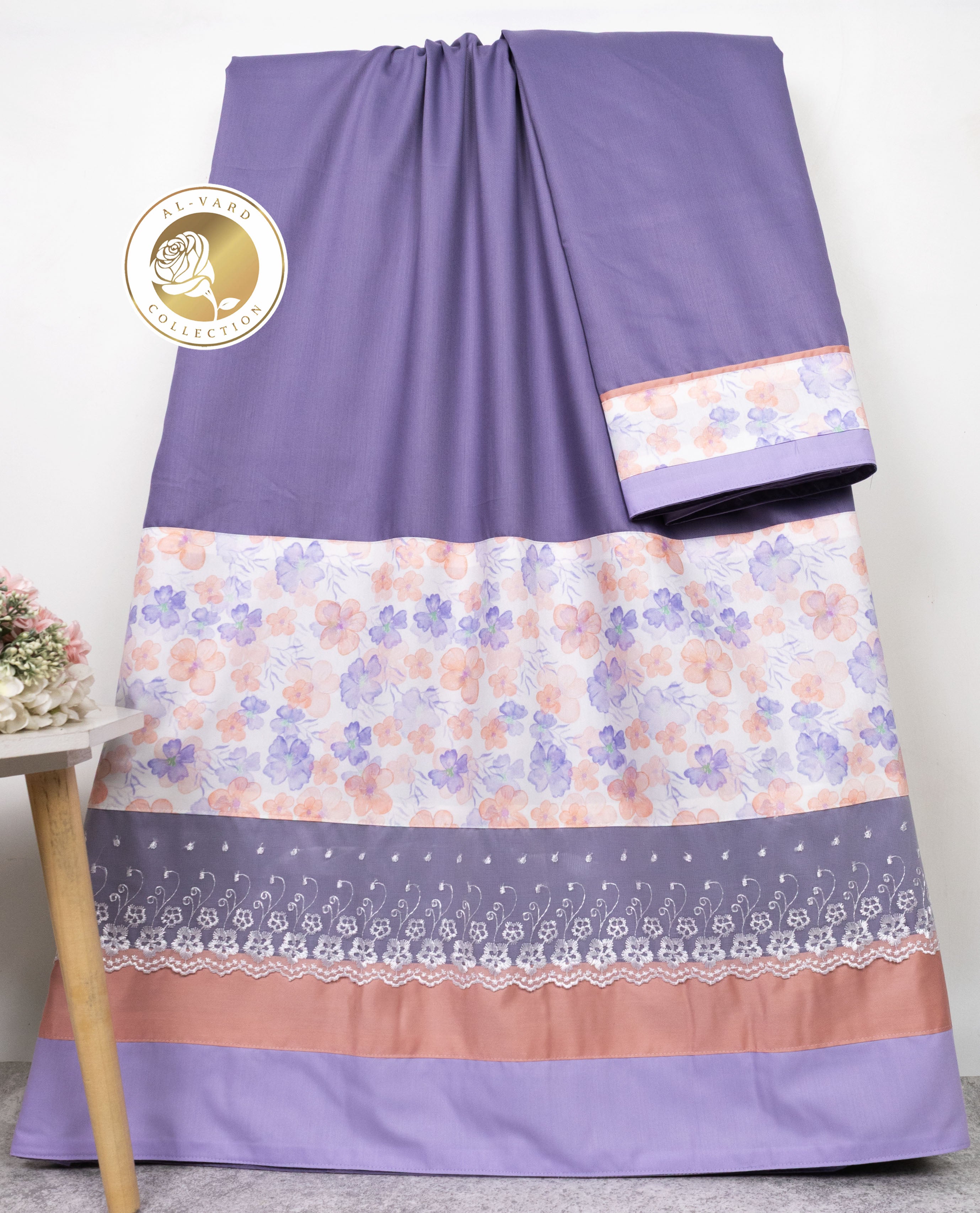 Slate Purple Rida With Smart Floral Printed Plain Panel & Smart Lace