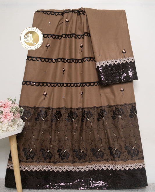 Dark Brown Rida With Black Floral Sequence Lace & All Over Booties