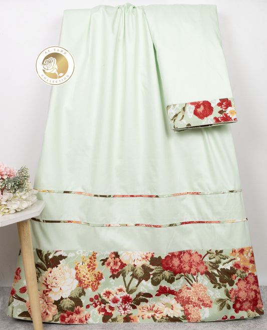 Mint Green Rida With Dark Floral Panel & Smart Pipin Work