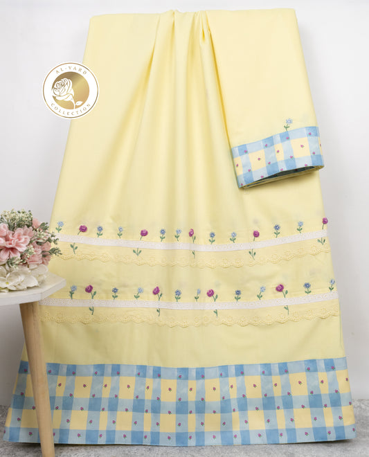 Lemon Yellow Rida With Floral Bullion Work Smart Lace & Floral Printed Panel