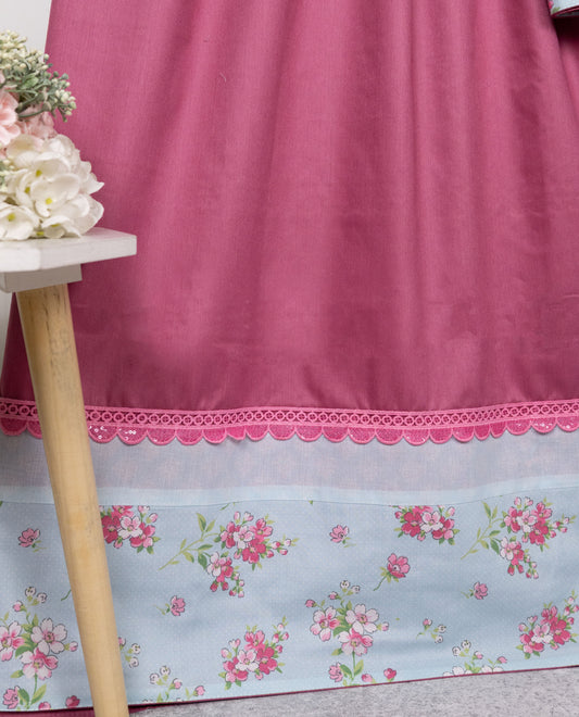 Dark Rose Pink Rida With Smart Floral Panel & Smart Lace