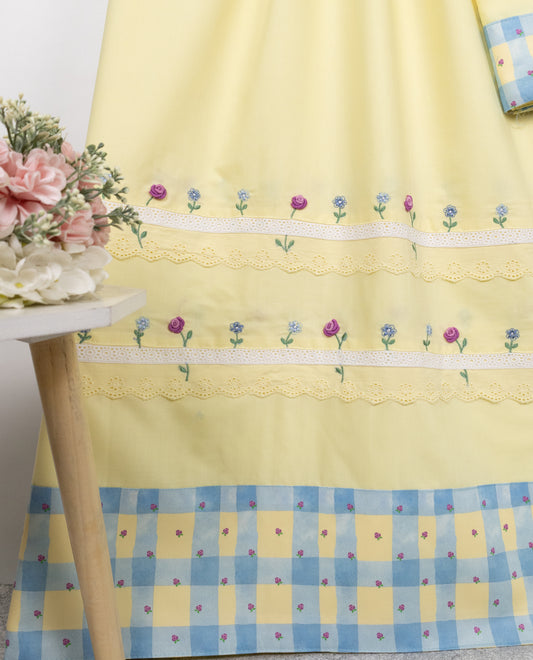 Lemon Yellow Rida With Floral Bullion Work Smart Lace & Floral Printed Panel