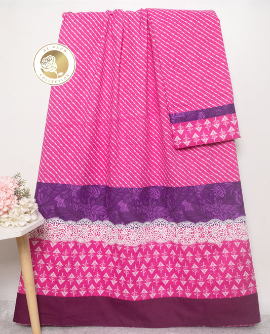 Magenta White Stripes Batik Rida With Smart Lace & Dark Batik Panel