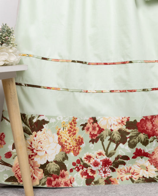 Mint Green Rida With Dark Floral Panel & Smart Pipin Work