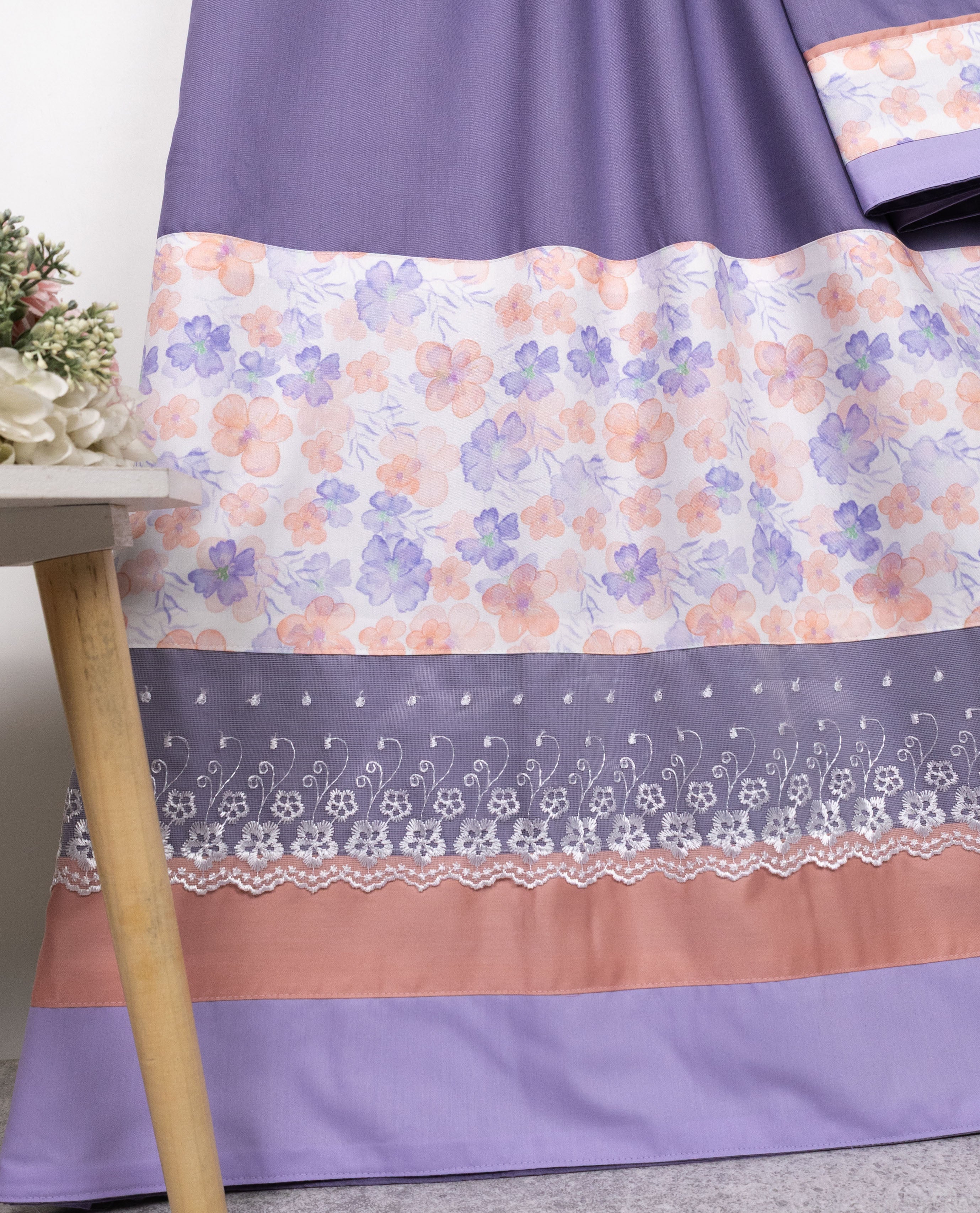 Slate Purple Rida With Smart Floral Printed Plain Panel & Smart Lace