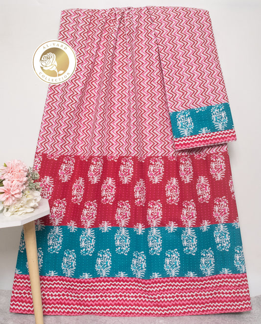 Dark Pink Chevron Batik Rida With Smart Dark Pink & Blue Batik Panel