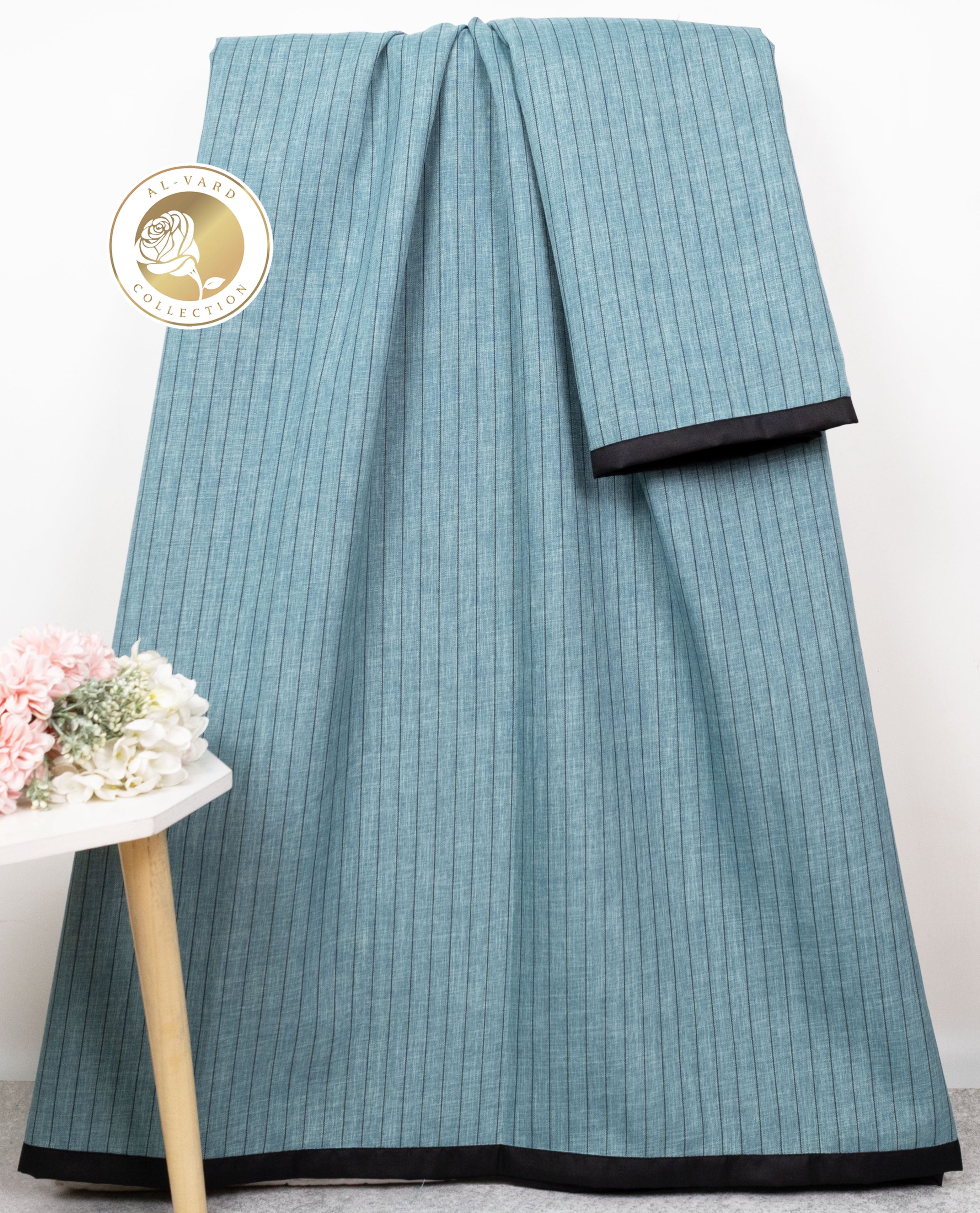Teal Blue Black Stripes Ohbat Rida With Smart Black Patti