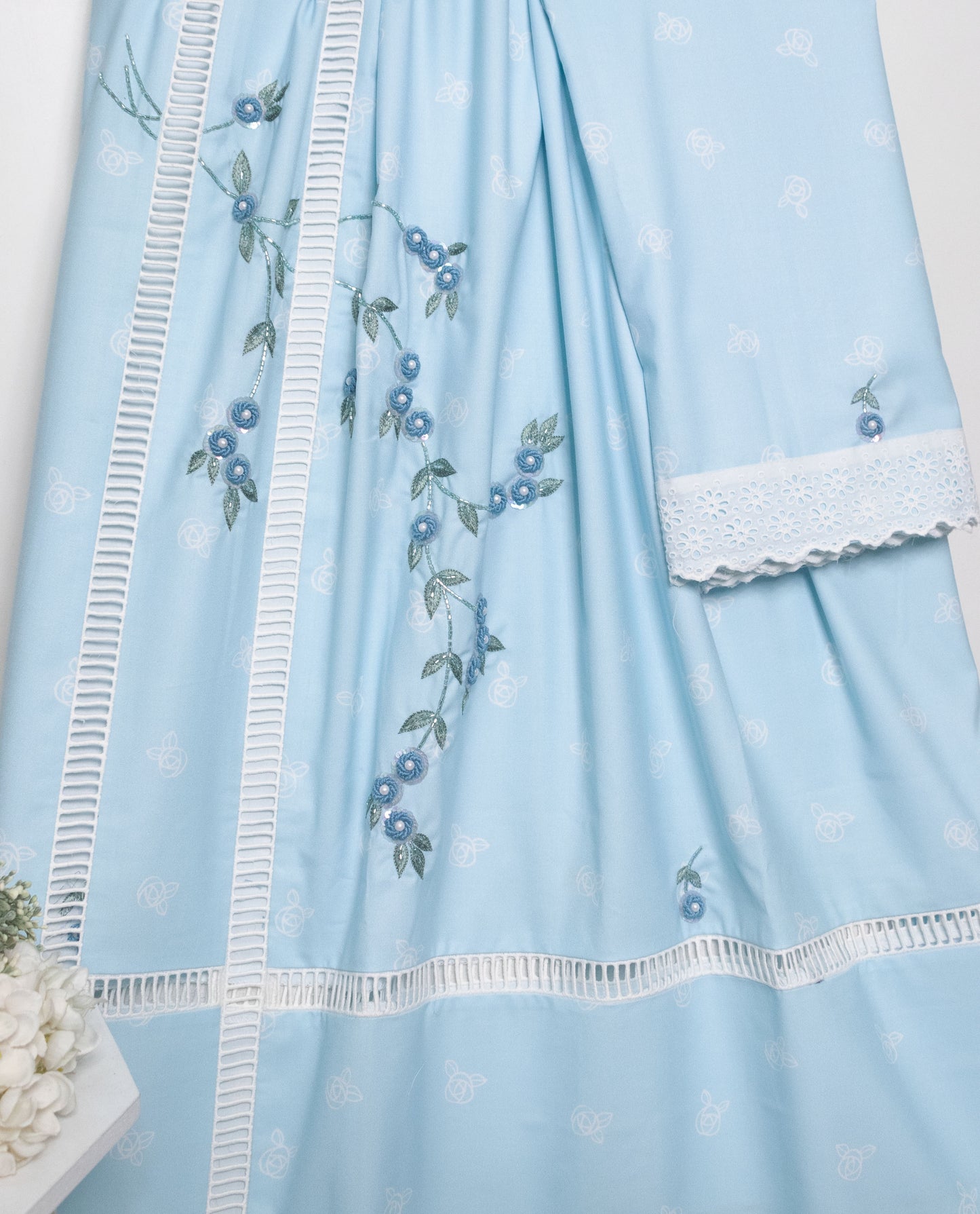 Light Blue Rida With Smart Lacing Panel & Floral Work
