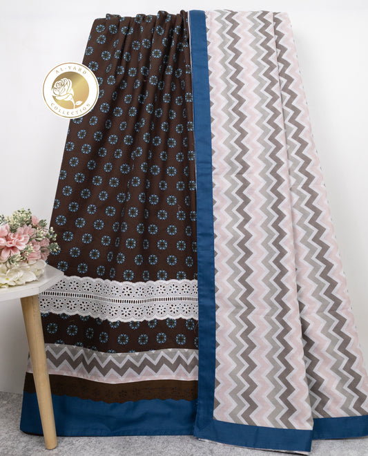 Dark Brown Jodi With Smart Lace Chevron Panel & Chevron Print Dupatta Blue Border