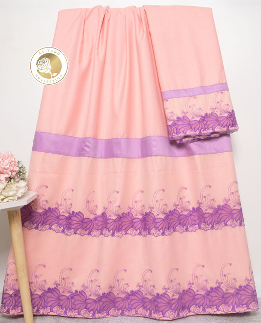 Salmon Pink Rida With Smart Purple Floral Lacing