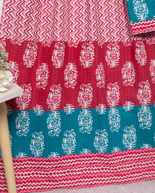 Dark Pink Chevron Batik Rida With Smart Dark Pink & Blue Batik Panel