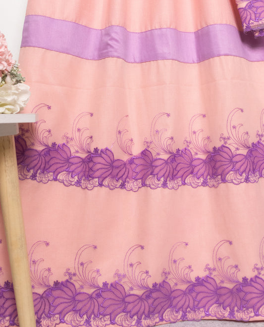 Salmon Pink Rida With Smart Purple Floral Lacing