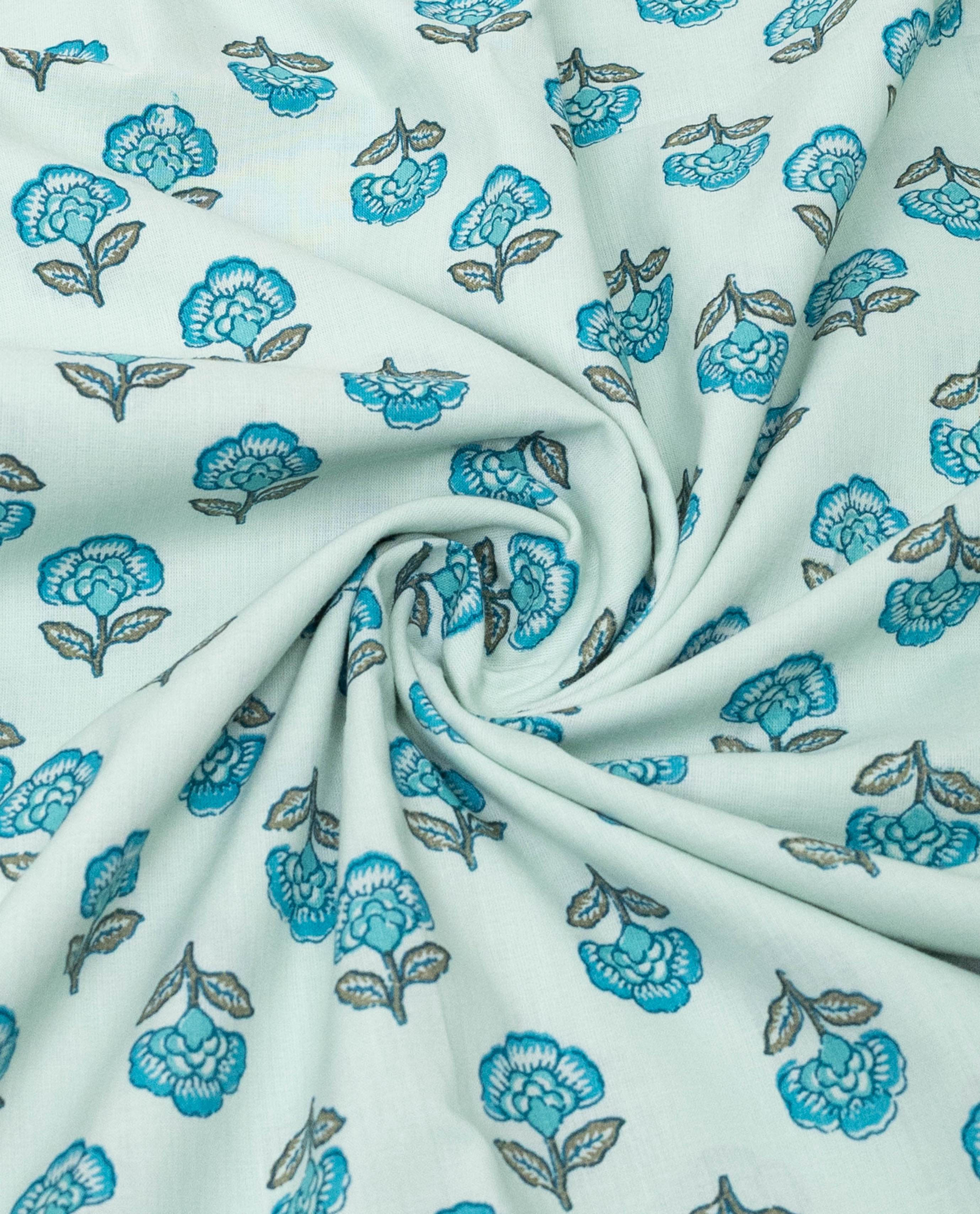 Pale Aqua Base Turquoise Print Batik Rida With Smart Batik Panel Smart Lace