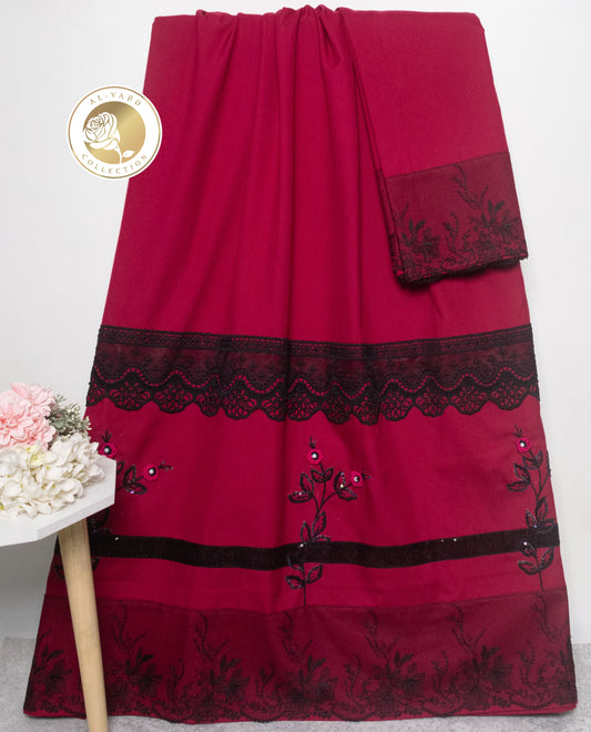 Maroon Rida With Smart Black Lace & Black Aari Bullion Work