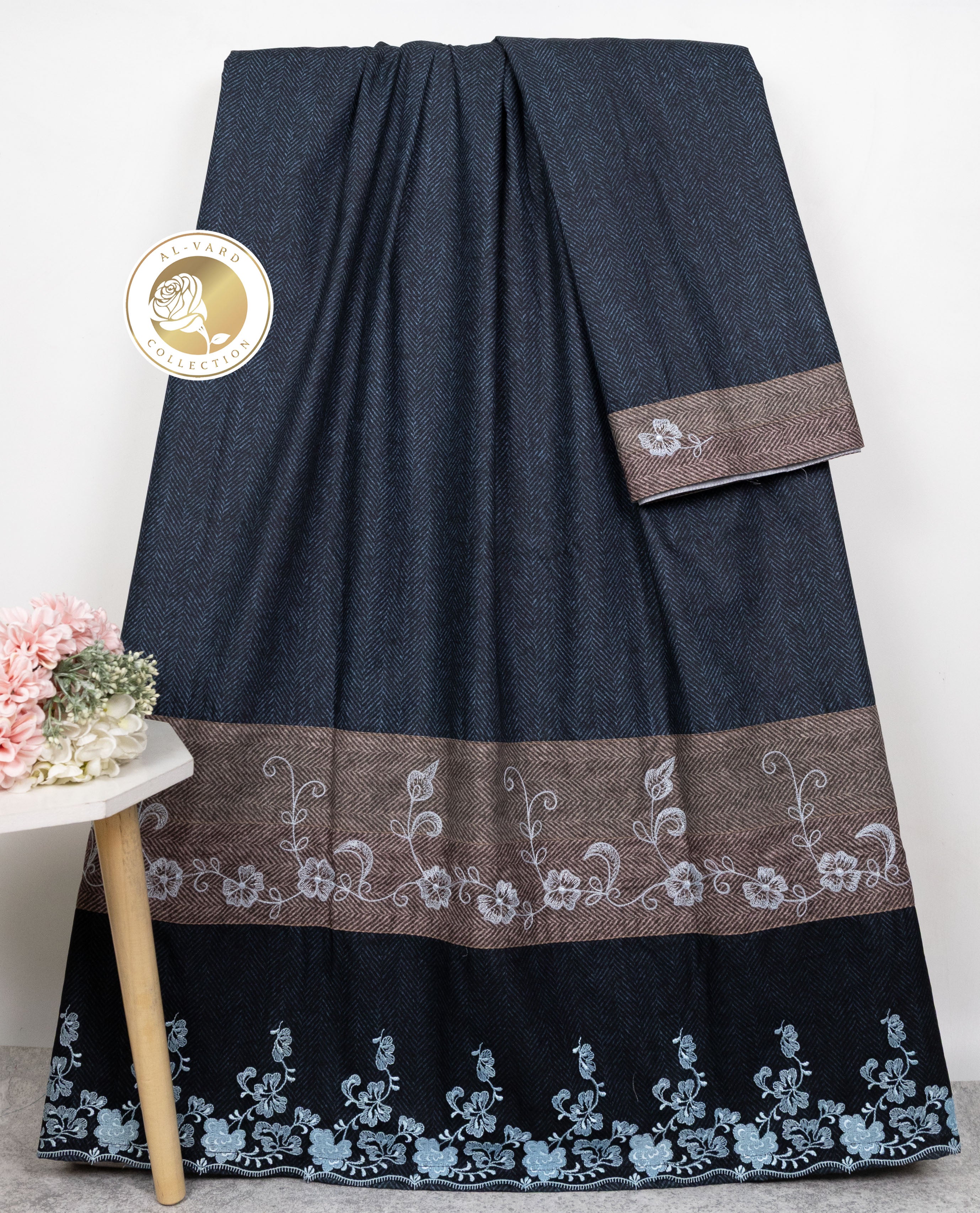 Dark Navy Blue Rida With Smart Floral Lace & Smart Panel