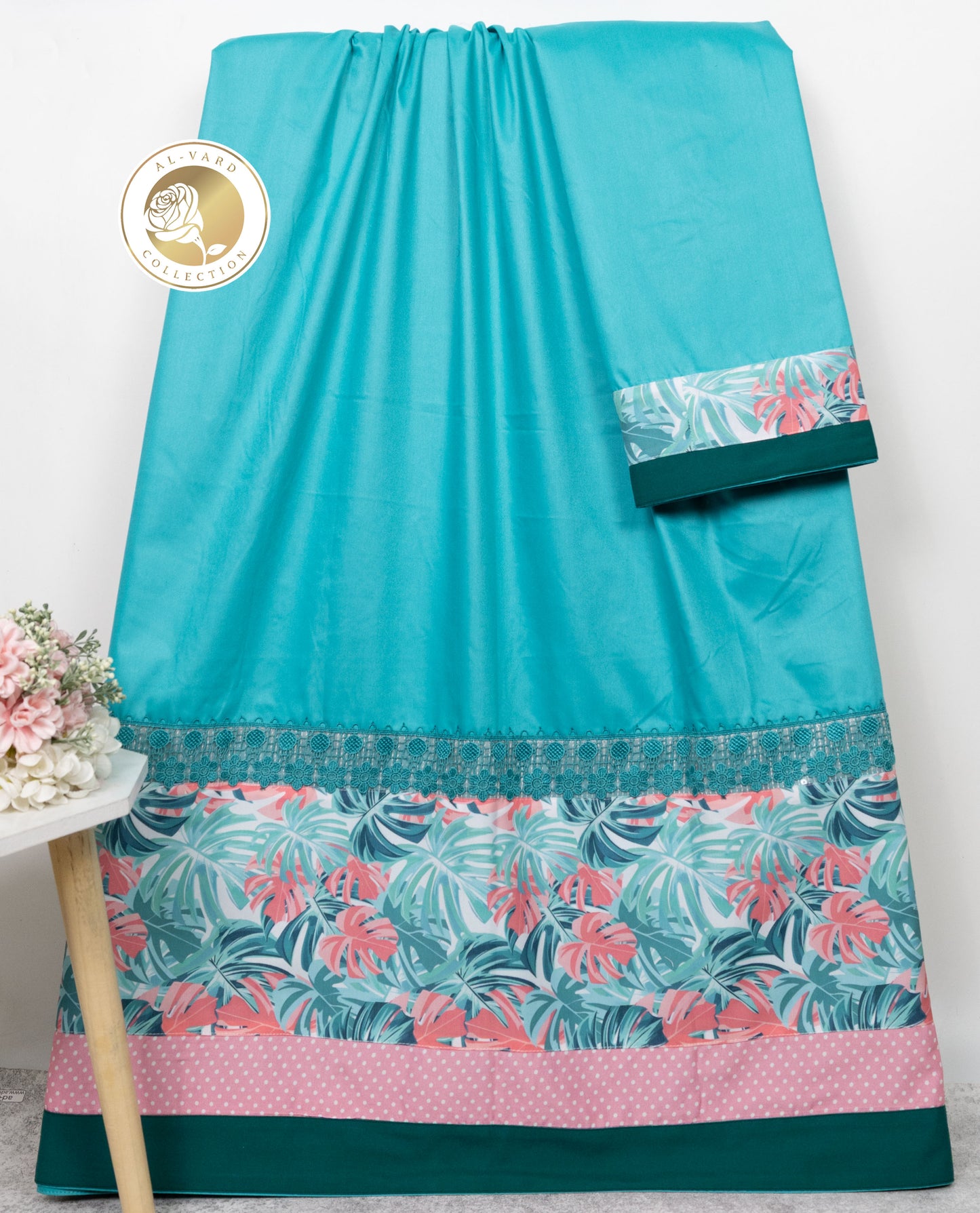 Turquiose Rida With Smart Floral Dots Panel & Smart Lace