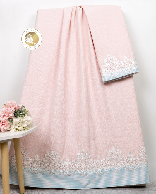 Salmon Pink Popcorn Rida With Smart Floral Lace & Smart Popcorn Panel