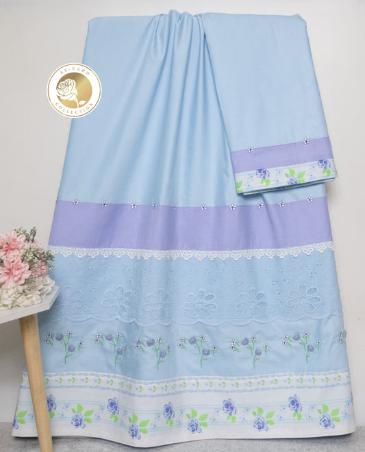 Light Blue Rida With Smart Lace Floral Panel & Floral Border Work