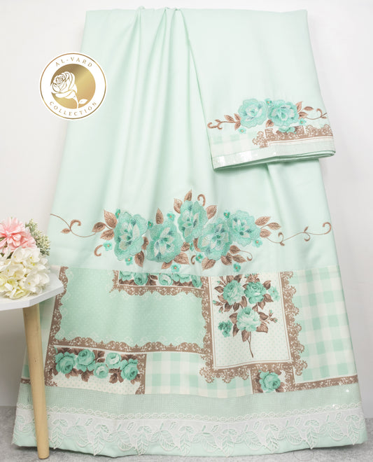 Light Green Rida With Smart Pattern Panel & Floral Embroidery Work