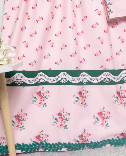 Baby Pink Printed Rida With Smart Printed Panel & Smart Lace