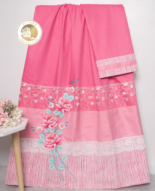 Rose Pink Rida With Smart Panel Lace & Floral Bunch