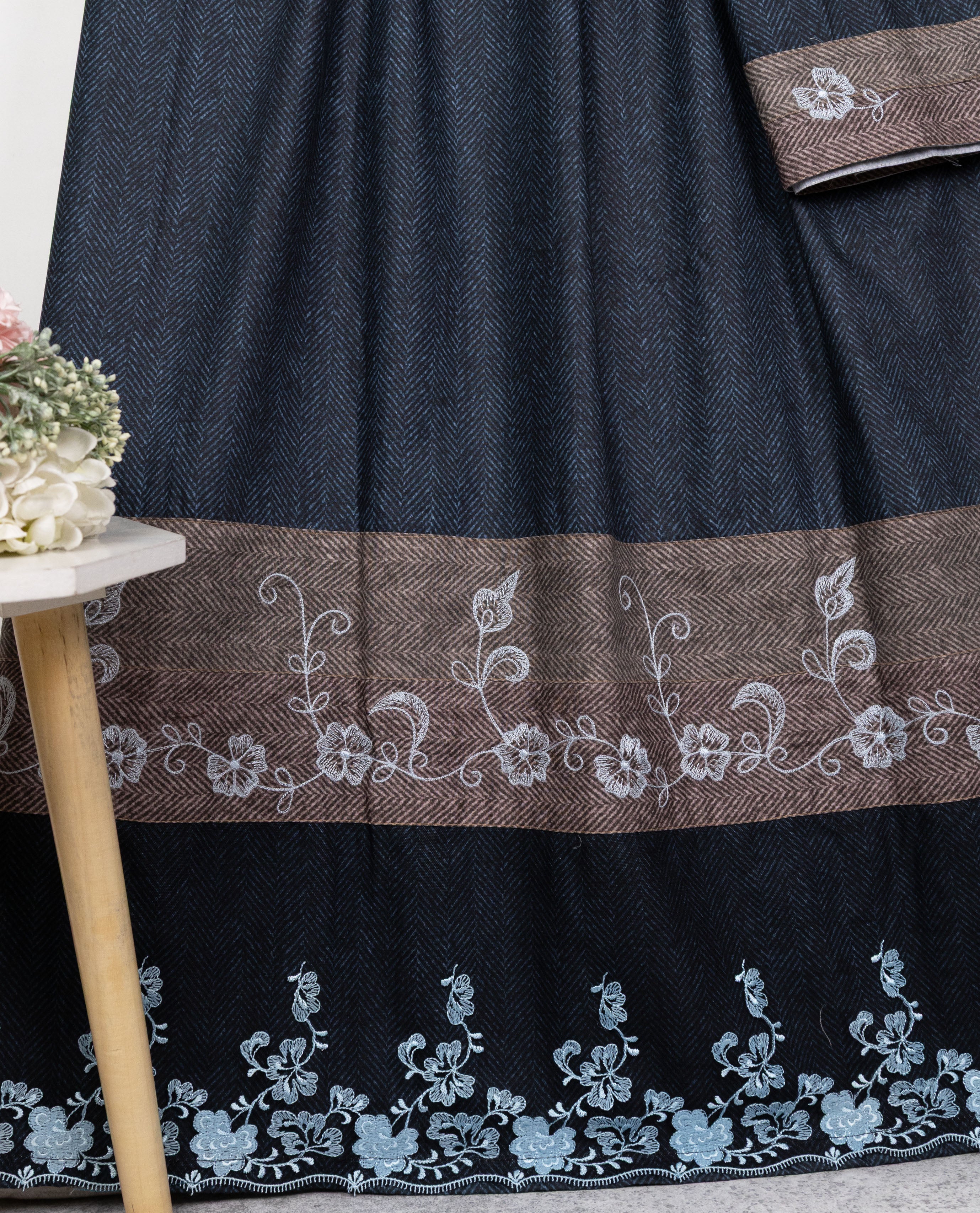 Dark Navy Blue Rida With Smart Floral Lace & Smart Panel
