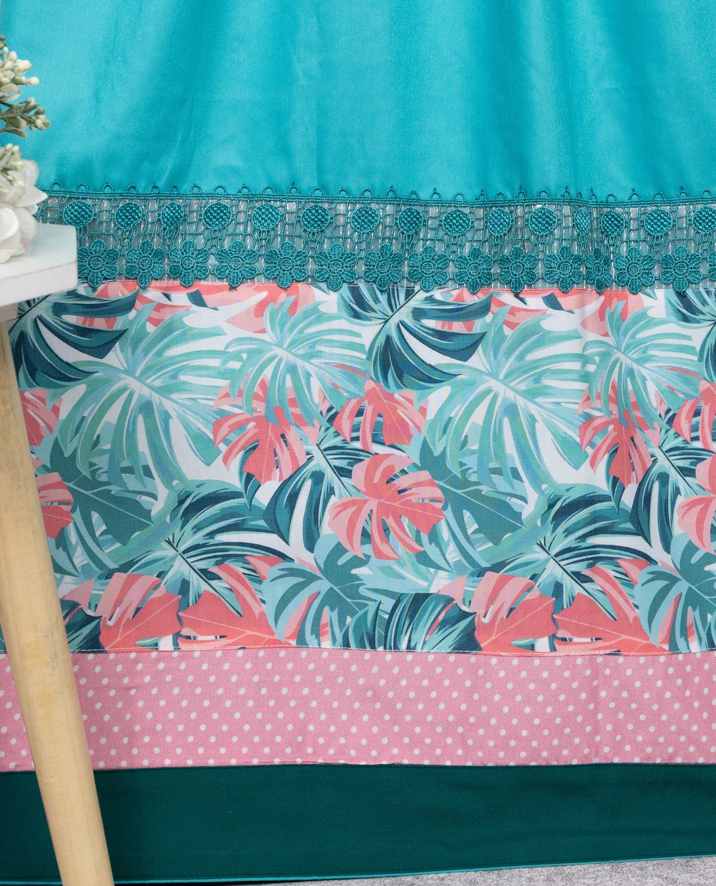 Turquiose Rida With Smart Floral Dots Panel & Smart Lace