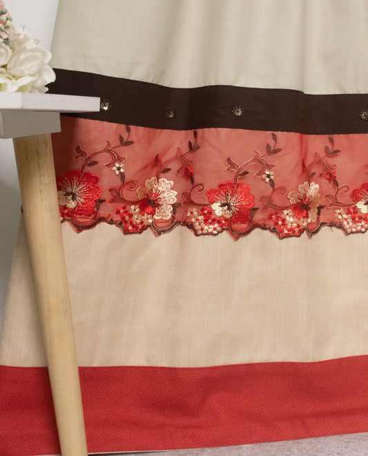 Beige Rida With Smart Red Floral Lace & Plain Panel