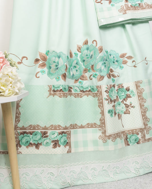 Light Green Rida With Smart Pattern Panel & Floral Embroidery Work