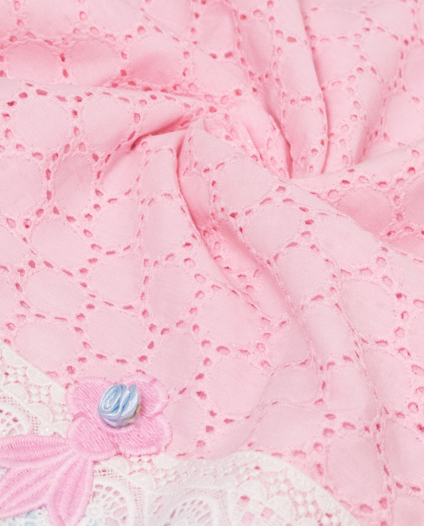 Baby Pink Hakoba Rida With Smart Lace & Light Blue Hakoba Panel