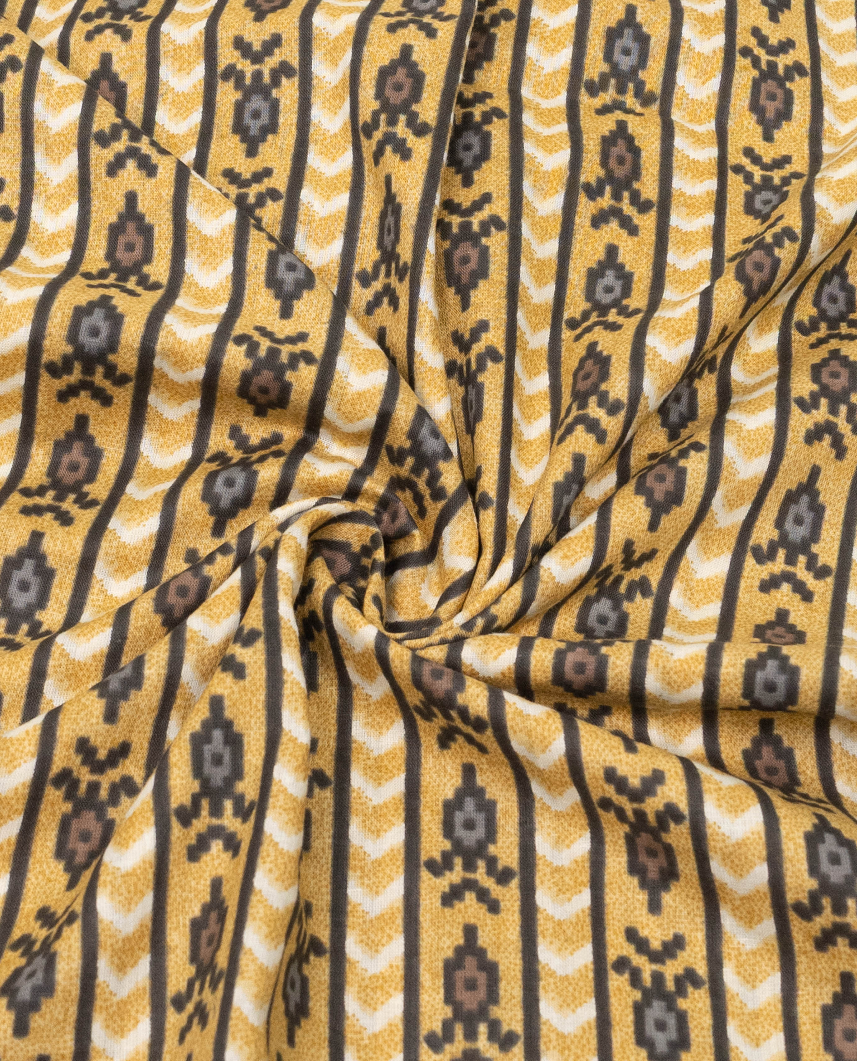 Mustard Yellow Dark Grey Combination Batik Print Rida With Smart Batik Panel & Smart Lace