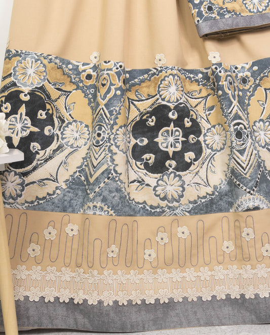 Beige Rida With Imported Printed Panel & Floral Work Floral Lace