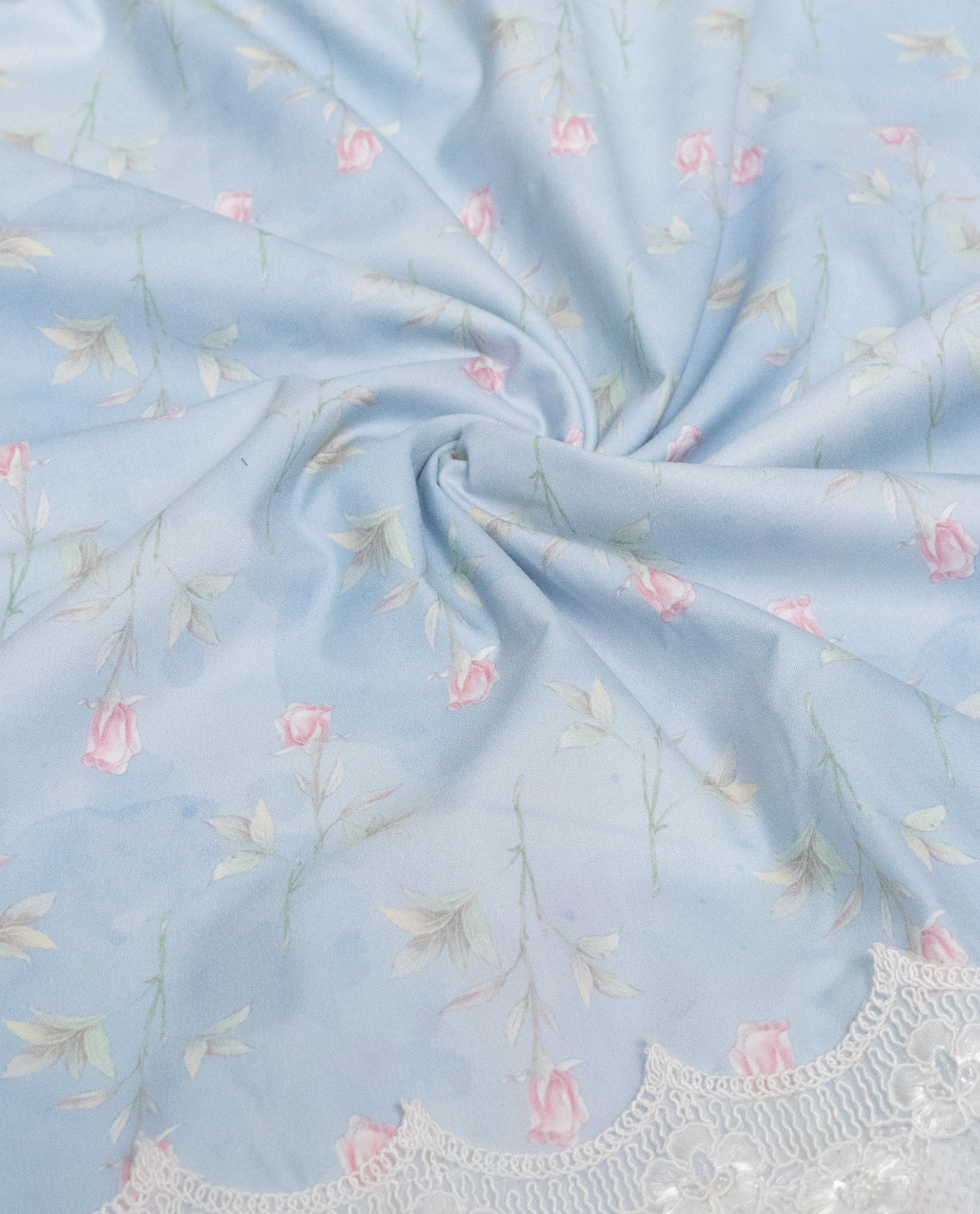 Light Blue Floral Print Rida With Smart Sequence Lace