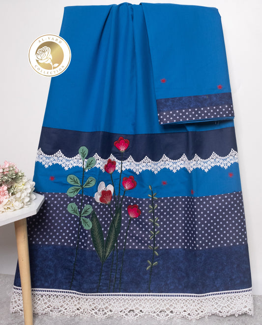 Royal Blue Rida With Smart Dots Panel Smart Lace & Floral Work