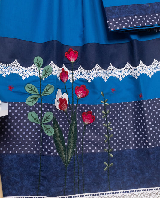 Royal Blue Rida With Smart Dots Panel Smart Lace & Floral Work