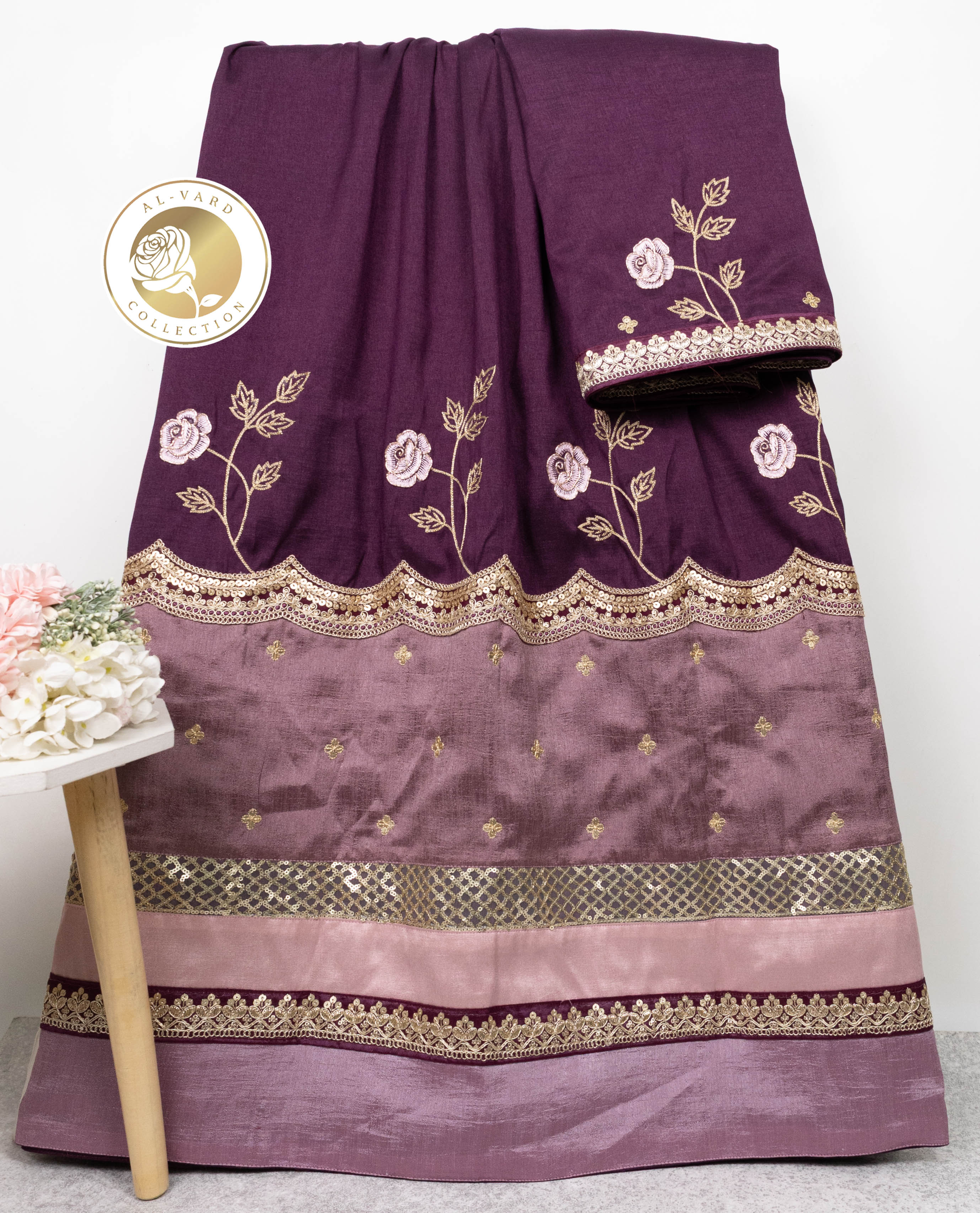 Deep Plum Rida With Heavy Look Panel Lace & Heavy Floral Aari Work All Over