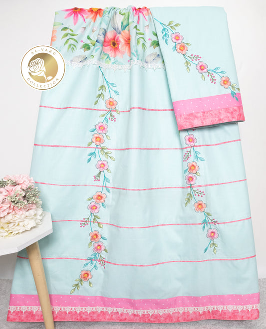 Light Blue With Smart Pattern Smart Pipin & Floral Print & Work