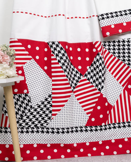 White Rida With Black & White Fancy Pattern & Smart Pipin