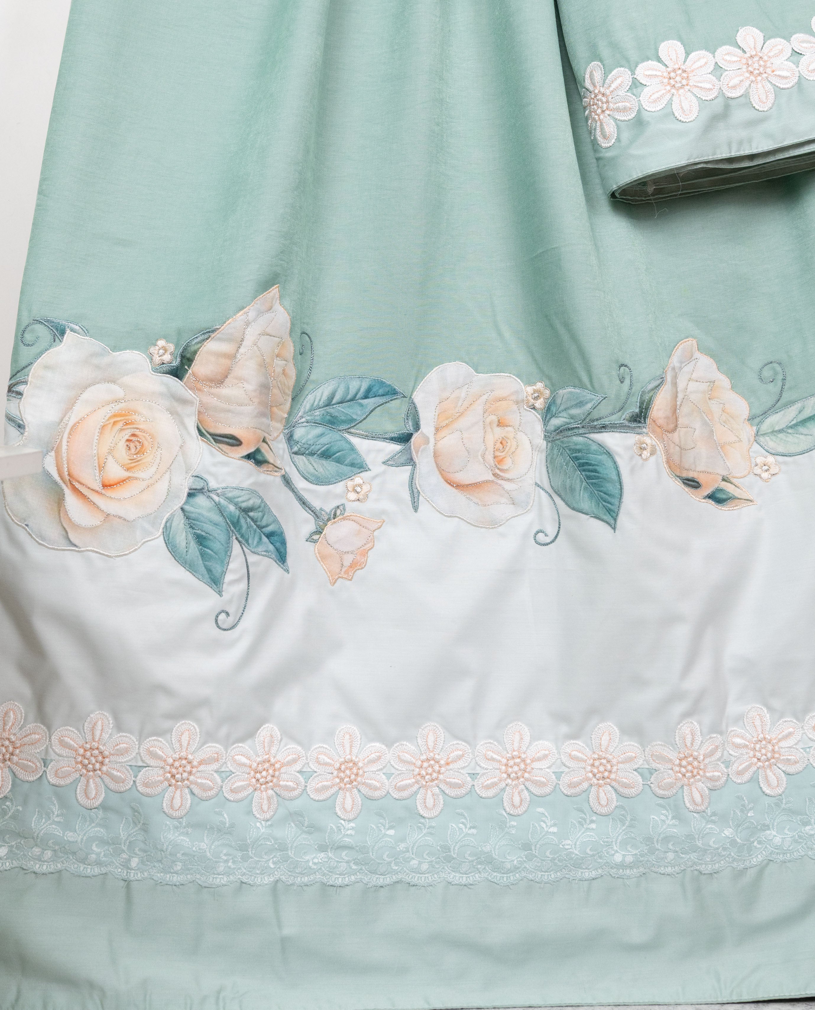 Seafoam Green Rida With Smart Panel Floral Lacing & Smart Floral Applique Work