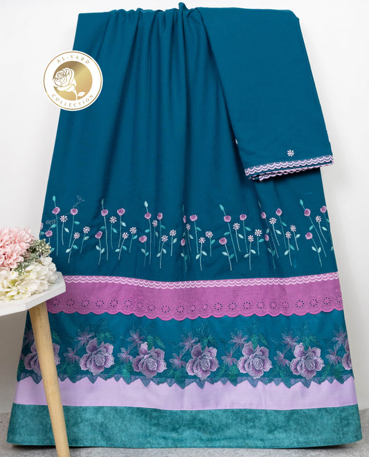 Petrol Blue Rida With Smart Floral Work & Smart Floral Lacing