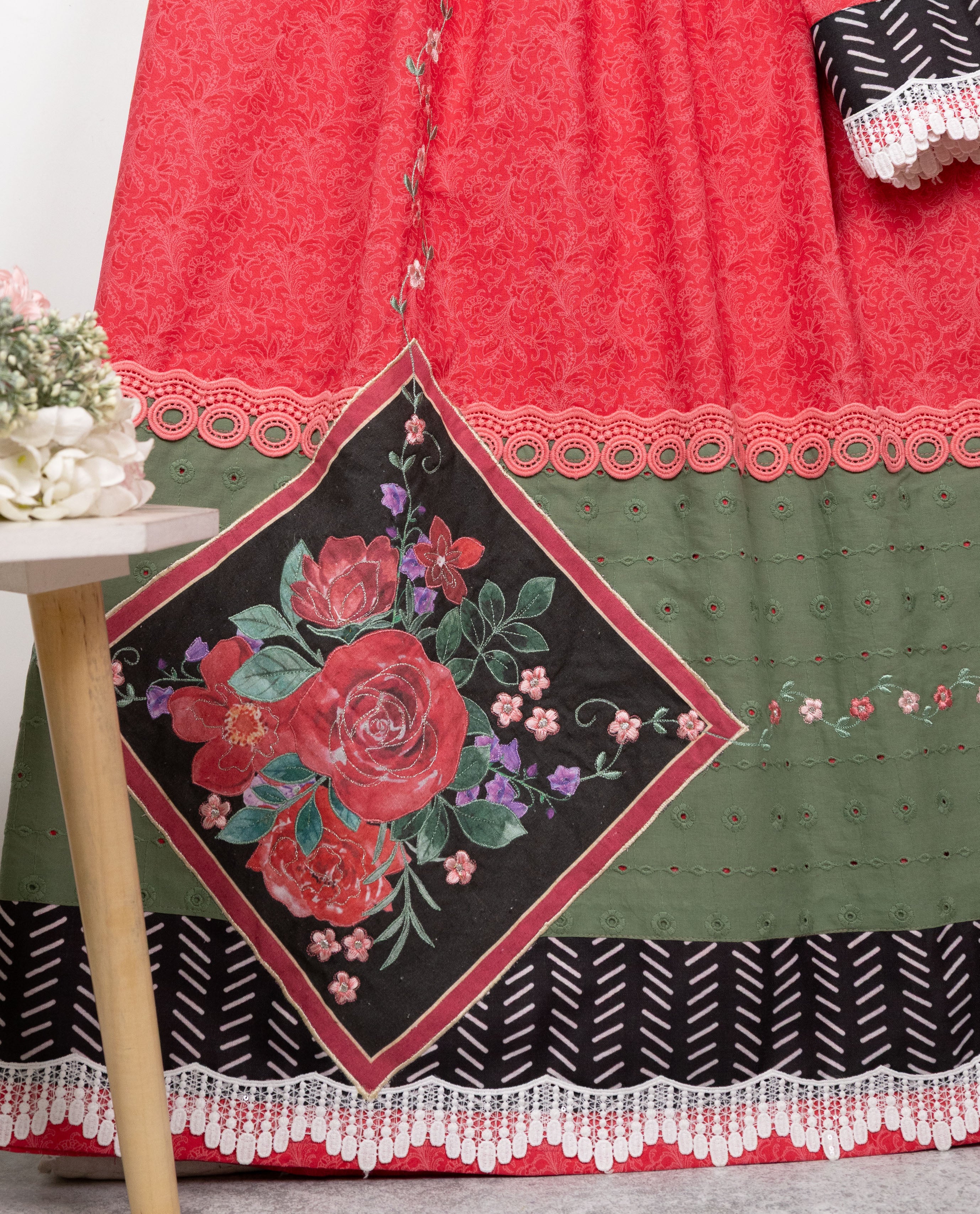 Vermillion Red Rida With Smart Floral Pattern & Smart Panel Lacing