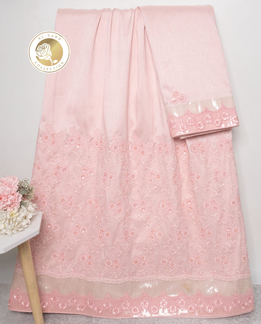 Baby Pink Rida With Heavy Sequence Lace & Aari Touch Up