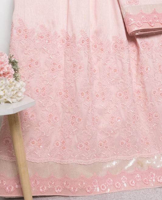 Baby Pink Rida With Heavy Sequence Lace & Aari Touch Up