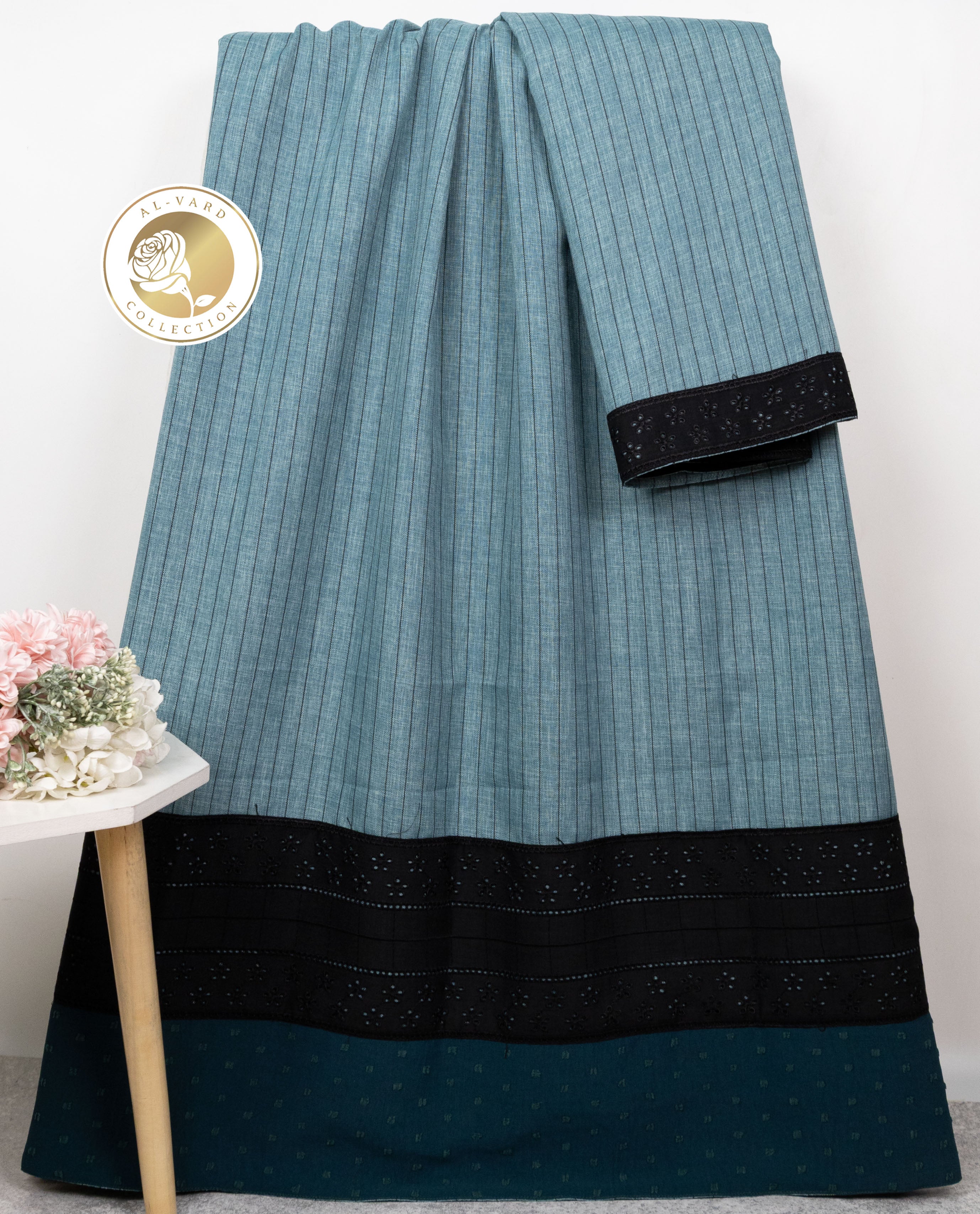 Ocean Blue Black Lining Rida With Black Hakoba Belt & Dark Blue Panel