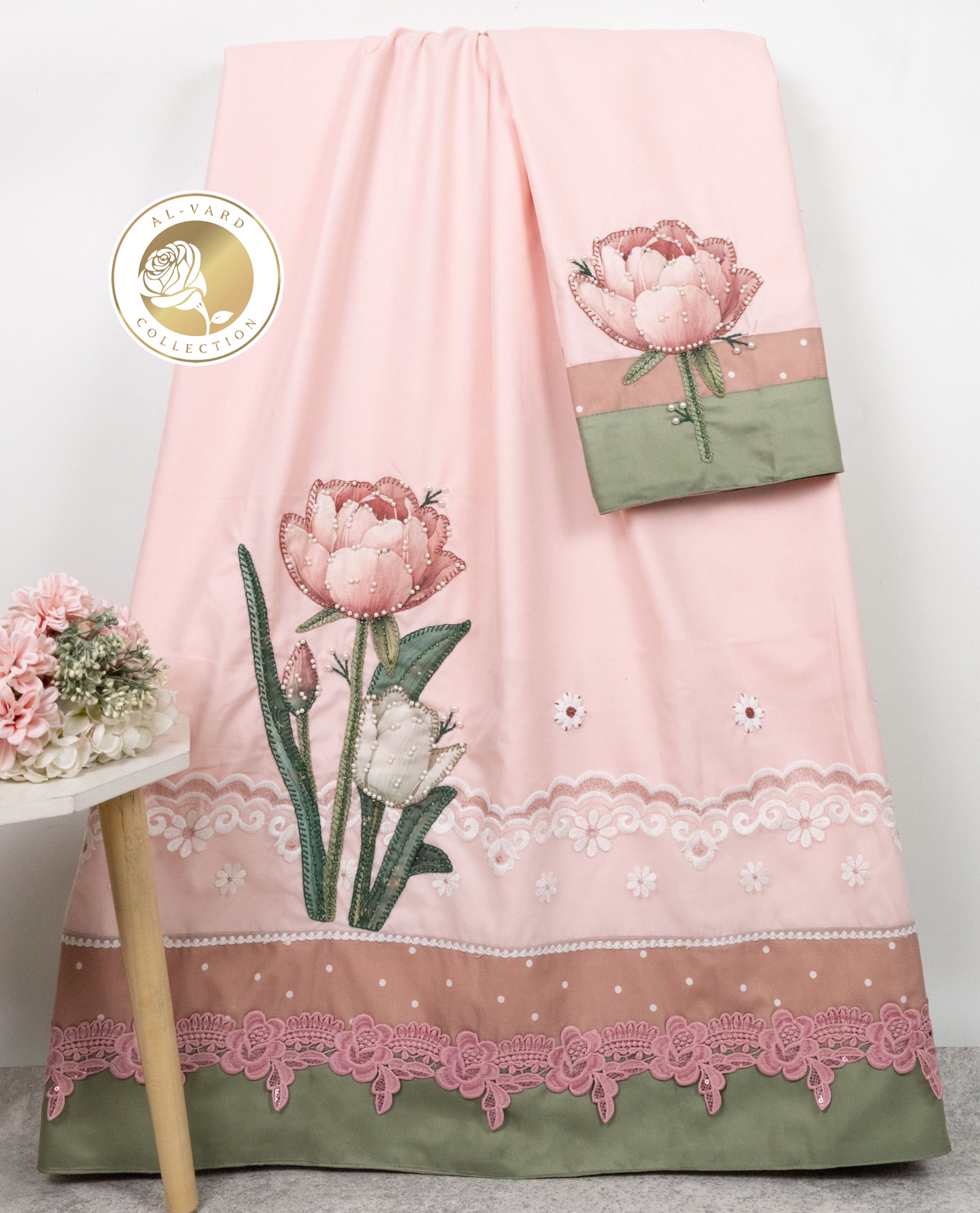Baby Pink Rida With Smart Panel Smart Lace & Floral Applique Work