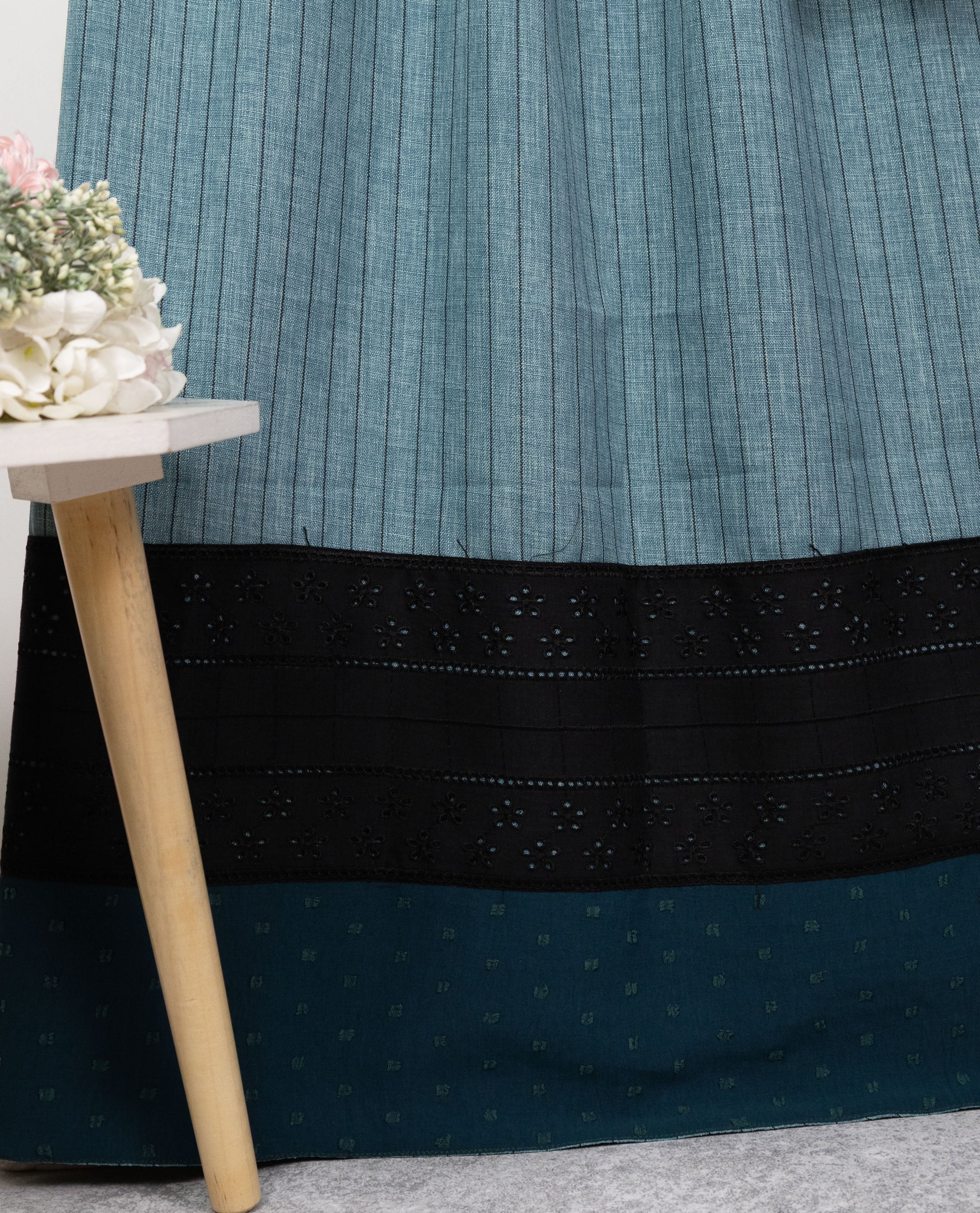 Ocean Blue Black Lining Rida With Black Hakoba Belt & Dark Blue Panel