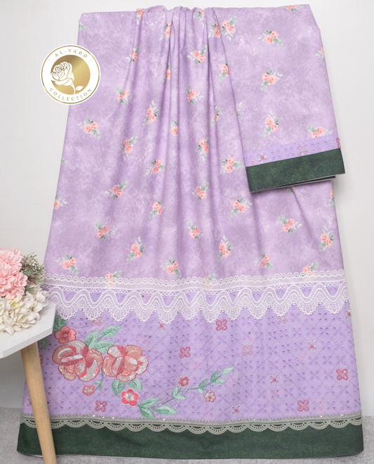 Light Purple Floral Print Rida With Smart Hakoba Panel & Aari Work