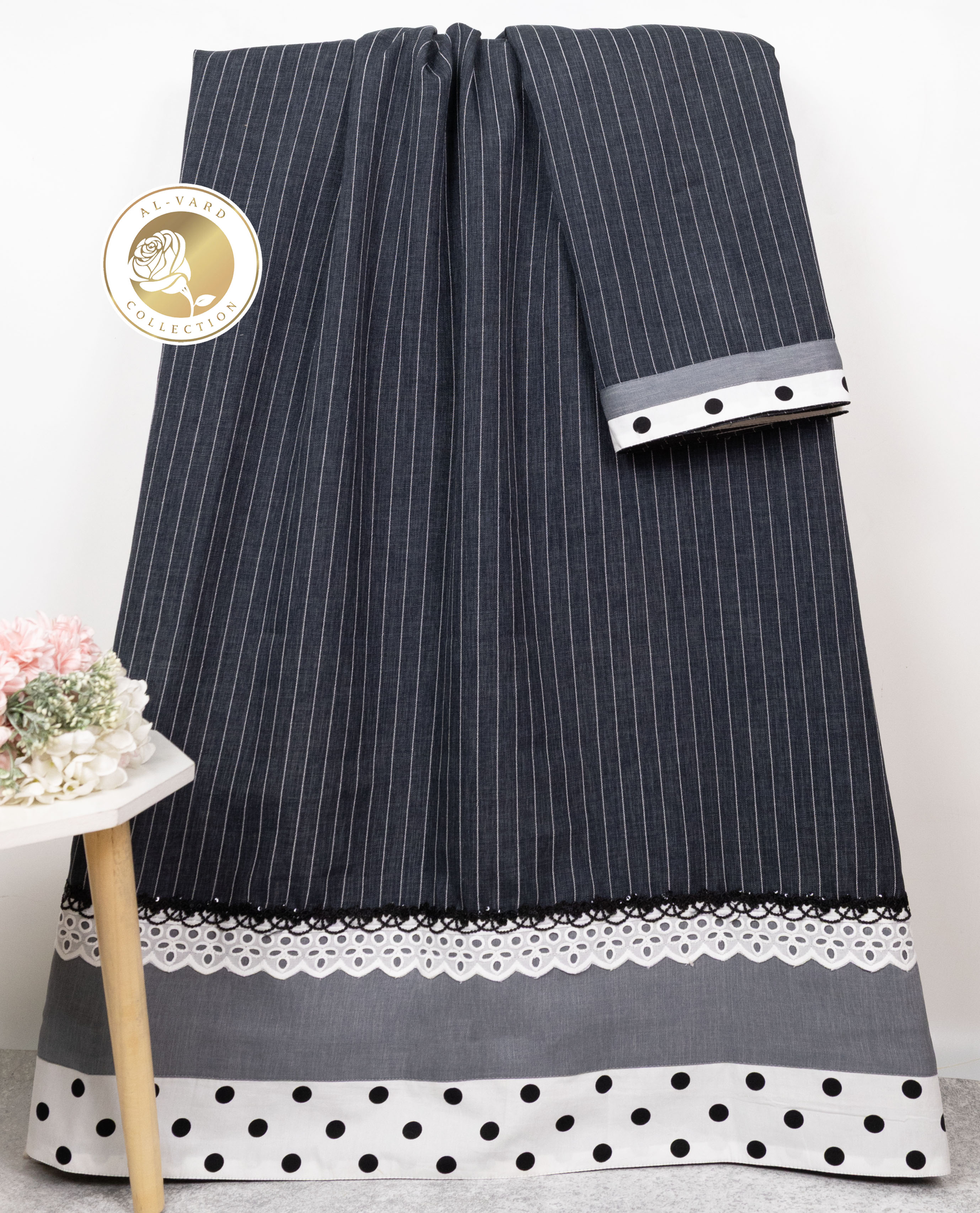 Dark Indigo Lining Stripes With Smart Plain Dots Panel & Smart Lace