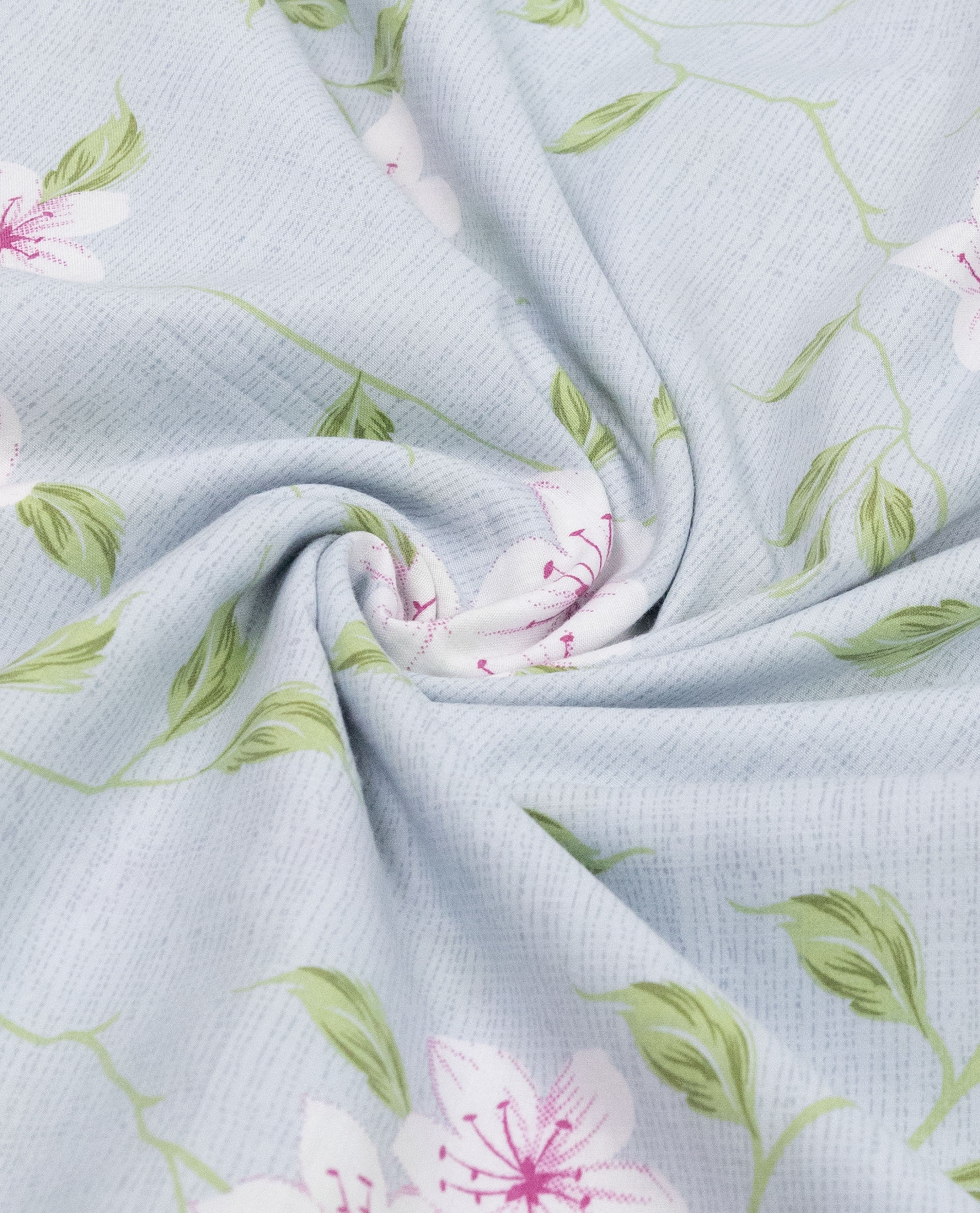 Light Blue Base Floral Printed Rida With Smart Lace & Smart Floral Embroidery Border On Panel
